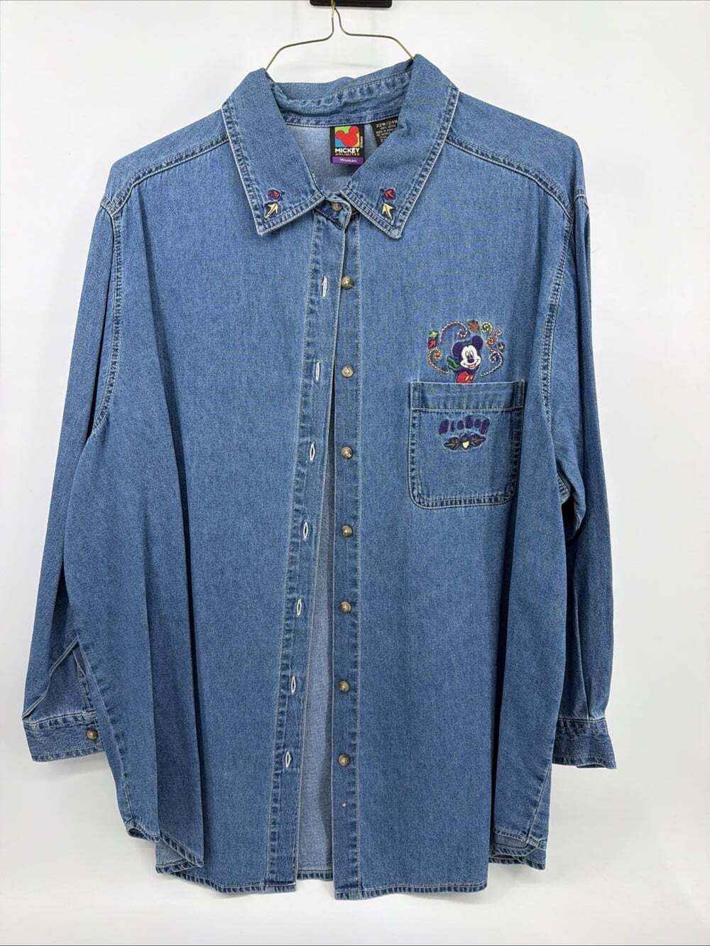 Mickey Unlimited Fall Embroidered Denim Button Up Top Women’s 22W